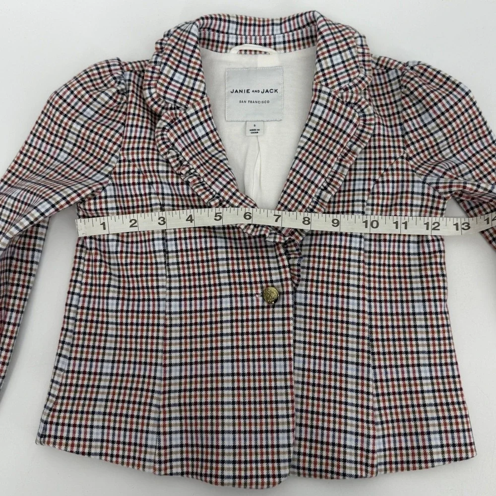 Janie and Jack Girl's Plaid Blazer Ruffled Collar‎ Sz 5 Equestrian